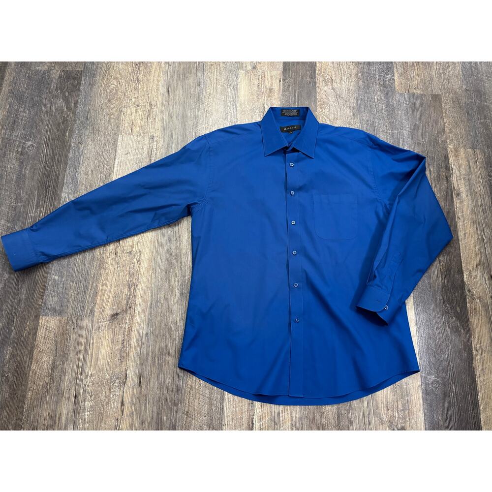 Marquis Men Royal Blue Long Sleeve‎ Button Down Shirt 16 34-35 Single Needle